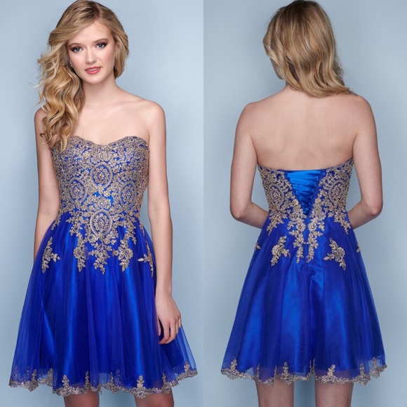 royal blue and gold dress short